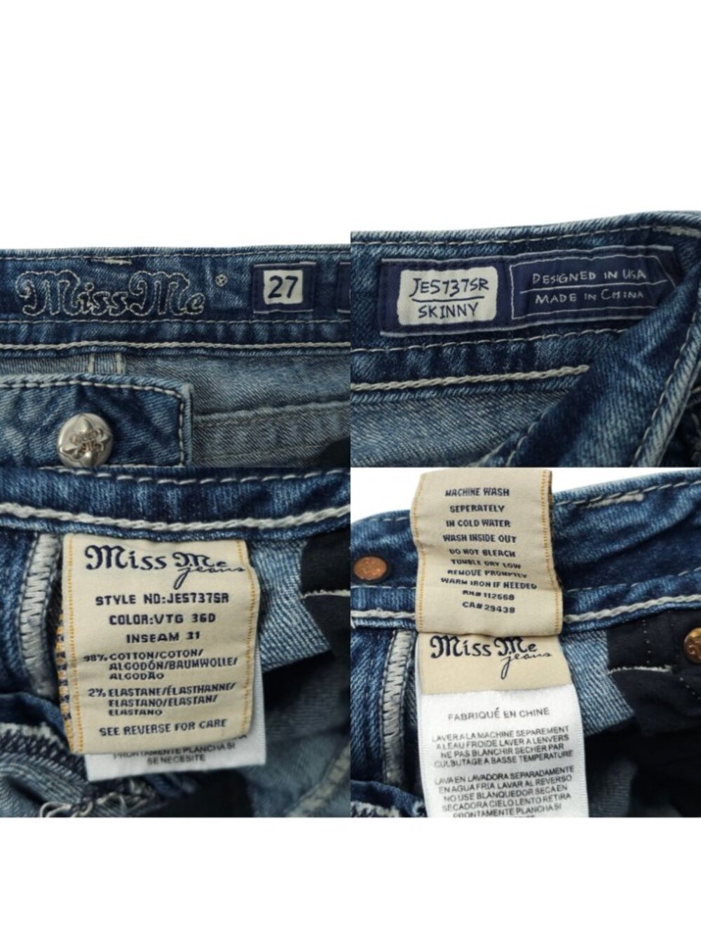 Miss Me Skinny Jeans Womens Size 27 Sequin Rhinestone Embellished Pocket Denim - Picture 8 of 16